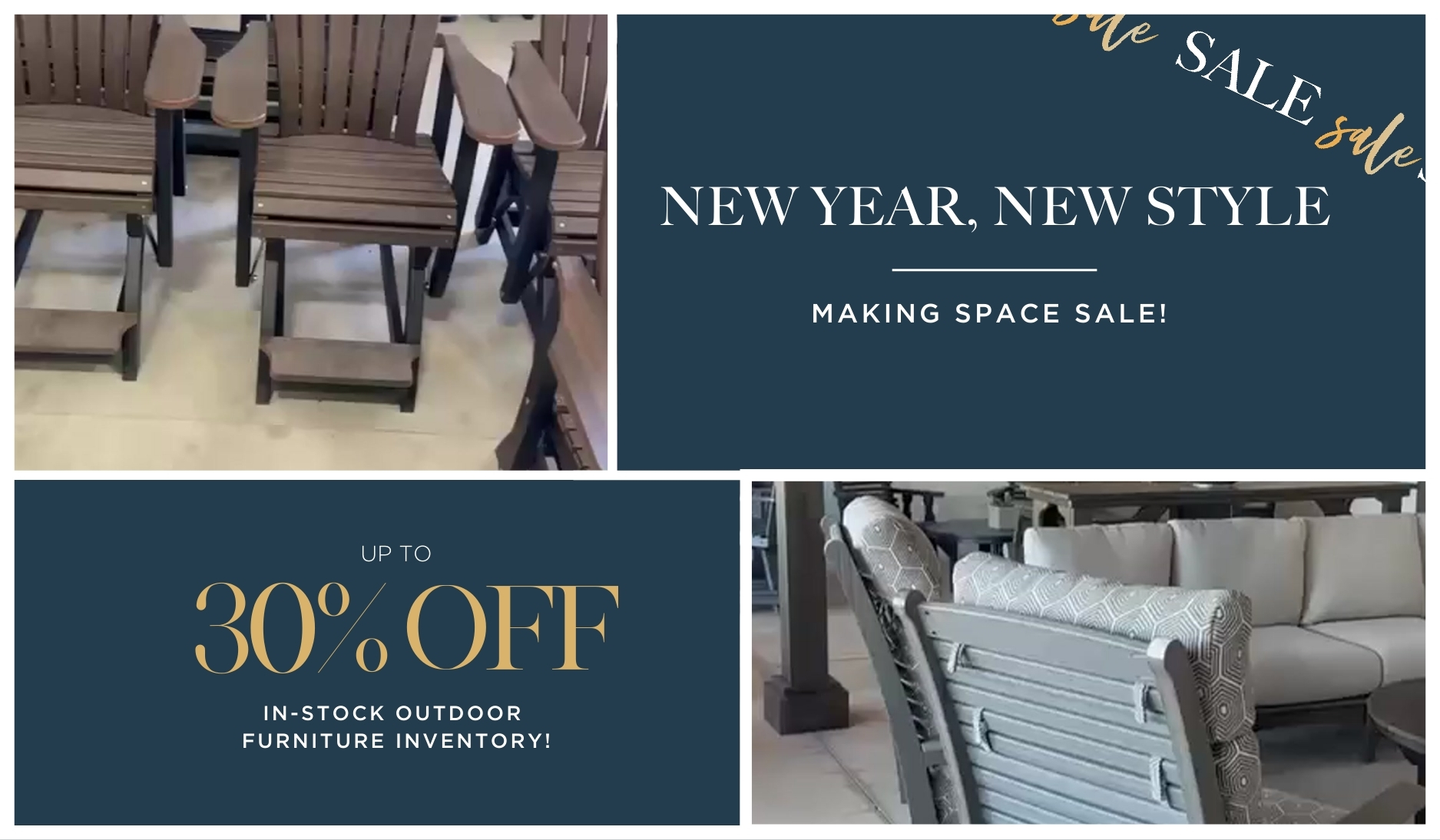 Save up to 30% on in-stock outdoor furniture during our limited-time Inventory Sale. Shop now before new 2026 arrivals come in.